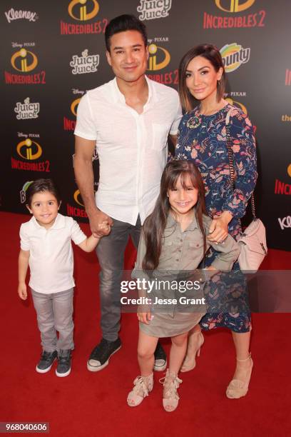 Dominic Lopez, Mario Lopez, Gia Francesca Lopez, and Courtney Laine Mazza attend the World Premiere Of Disney-Pixar's "Incredibles 2" at El Capitan...