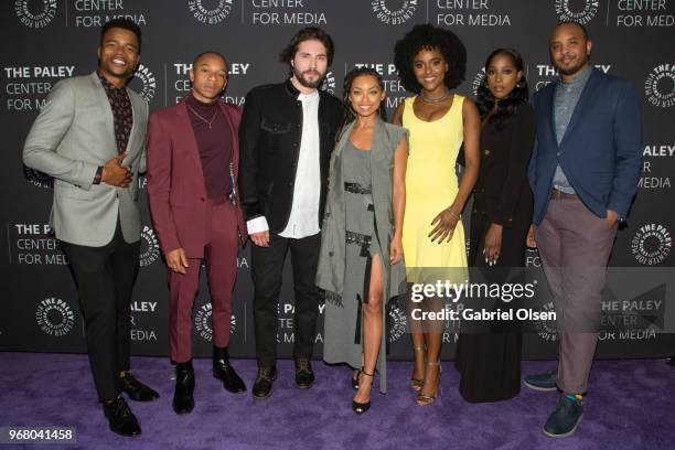 Marque Richardson, DeRon Horton, John Patrick Amedori, Logan Browning, Antoinette Robertson, Ashley Blaine Featherson and Justin Simien attend for...