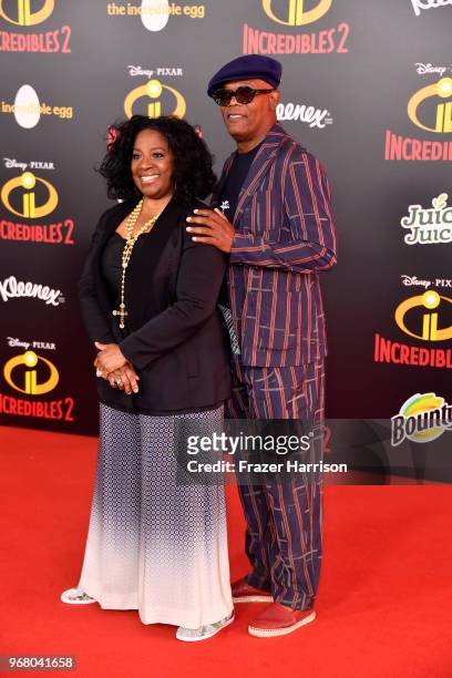 LaTanya Richardson and Samuel L. Jackson attend the premiere of Disney and Pixar's "Incredibles 2" at the El Capitan Theatre on June 5, 2018 in Los...