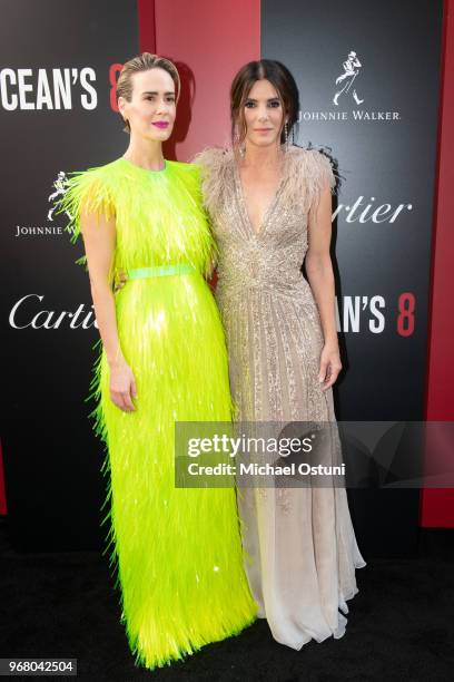 Sarah Paulson and Sandra Bullock attend "Ocean's 8" World Premiere at Alice Tully Hall on June 5, 2018 in New York City.
