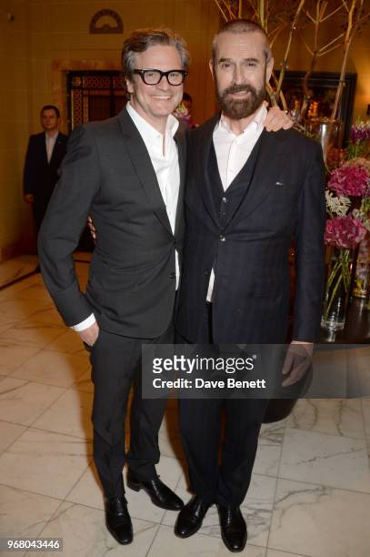 Colin Firth and Rupert Everett attend an after party following the UK Premiere of "The Happy Prince" hosted by Justine Picardie, editor of Harper's...