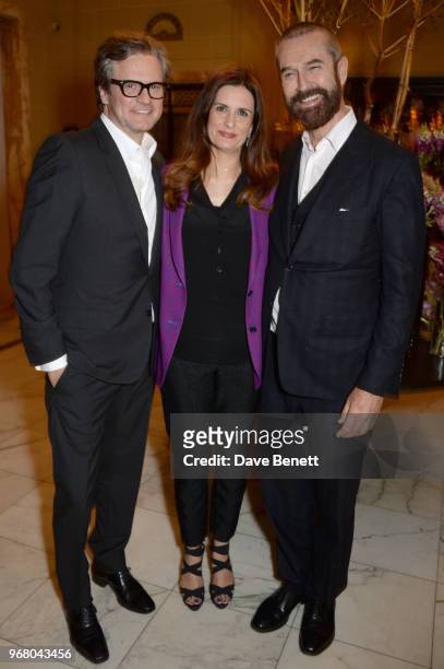 Colin Firth, Livia Firth and Rupert Everett attend an after party following the UK Premiere of "The Happy Prince" hosted by Justine Picardie, editor...