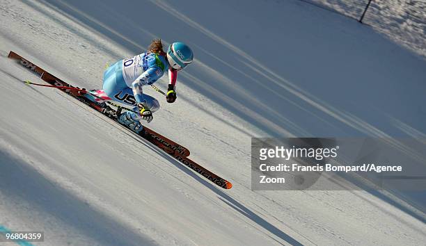 Julia Mancuso of the USA takes the Silver Medal during the Women's Alpine Skiing Downhill on Day 6 of the 2010 Vancouver Winter Olympic Games on...