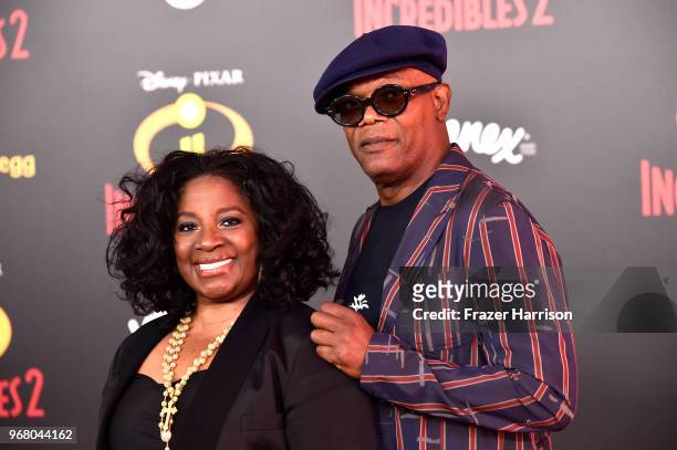 Samuel L. Jackson, LaTanya Richardson attend Premiere Of Disney And Pixar's "Incredibles 2" at the El Capitan Theatre on June 5, 2018 in Los Angeles,...