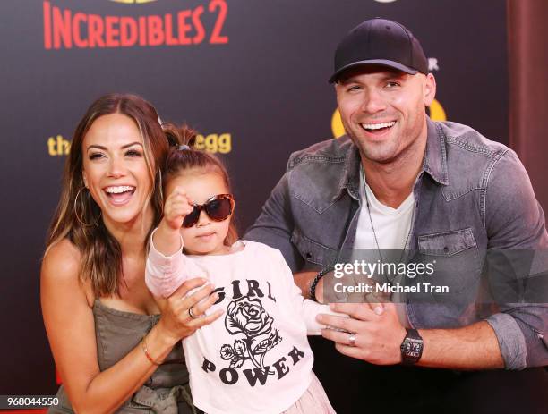Jana Kramer, Mike Caussin and their daughter, Jolie Rae Caussin attend the World Premiere of Disney and Pixar's "Incredibles 2" held on June 5, 2018...