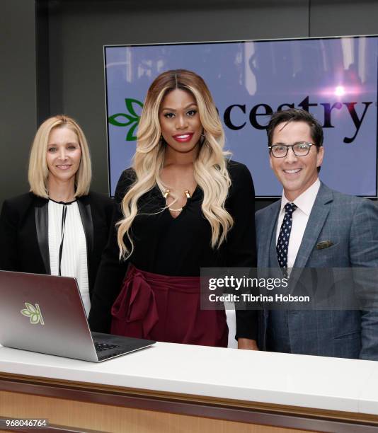 Lisa Kudrow, Laverne Cox and Dan Bucatinsky attend the 'Who Do You Think You Are?' FYC event at Wolf Theatre on June 5, 2018 in North Hollywood,...