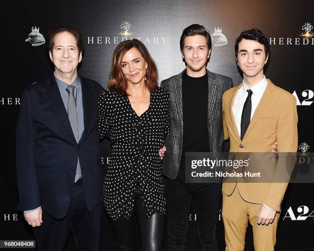 Michael Wolff, Polly Draper, Nat Wolff and Alex Wolff attend the "Hereditary" New York Screening at Metrograph on June 5, 2018 in New York City.