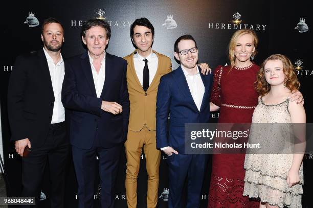 Producer Lars Knudsen, Gabriel Byrne, Alex Wolff, Director Ari Aster, Toni Collette and Milly Shapiro attends the "Hereditary" New York Screening at...