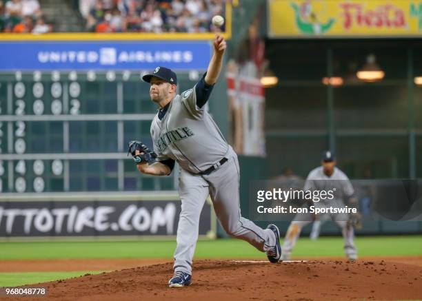 Seattle Mariners starting pitcher James Paxton throws a pitch during the baseball game between the Seattle Mariners and Houston Astros on June 5,...