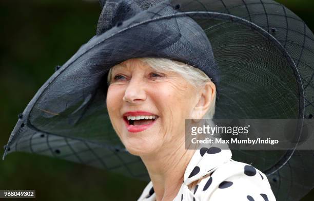 Dame Helen Mirren attends Derby Day of the Investec Derby Festival at Epsom Racecourse on June 2, 2018 in Epsom, England.