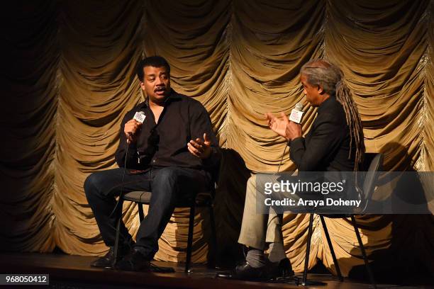 Neil deGrasse Tyson and Elvis Mitchell attend Film Independent at LACMA presents StarTalk - A Conversation with Astrophysicist Neil deGrasse Tyson at...