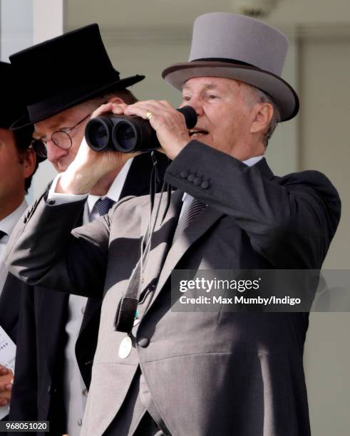 Prince Shah Karim Al Hussaini, Aga Khan IV attends Derby Day of the Investec Derby Festival at Epsom Racecourse on June 2, 2018 in Epsom, England.