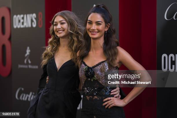 Gigi Hadid and Lily Aldridge attend the "Ocean's 8" World Premiere at Alice Tully Hall on June 5, 2018 in New York City.