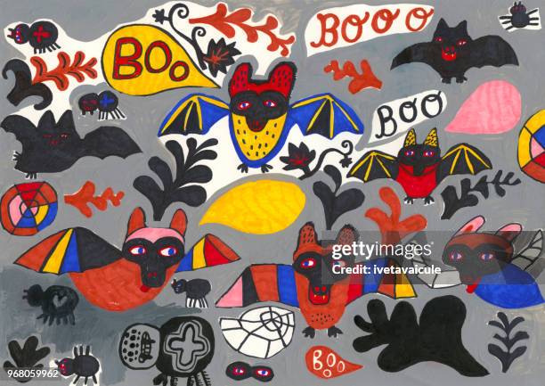 bats, spiders and spider webs pattern - cute halloween stock illustrations