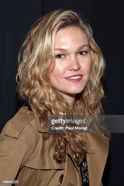 Actress Julia Stiles backstage at Milly By Michelle Smith Fall 2010 during Mercedes-Benz Fashion Week at Bryant Park on February 17, 2010 in New York...