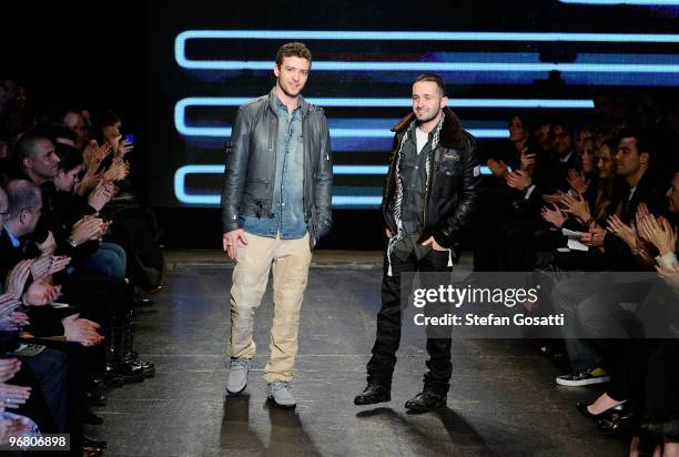 Justin Timberlake and Trace Ayala walk the runway at the William Rast Fall 2010 Fashion Show during Mercedes-Benz Fashion Week at Cedar Lake on...