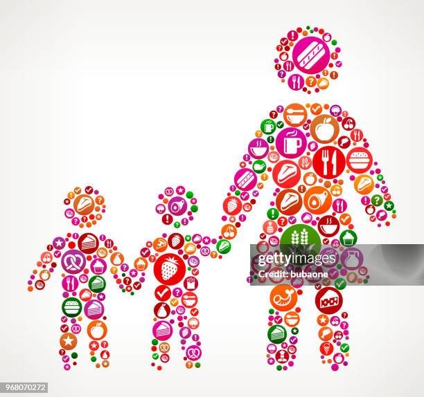 stockillustraties, clipart, cartoons en iconen met familie eten en dieet vector pictogramachtergrond - family breakfast