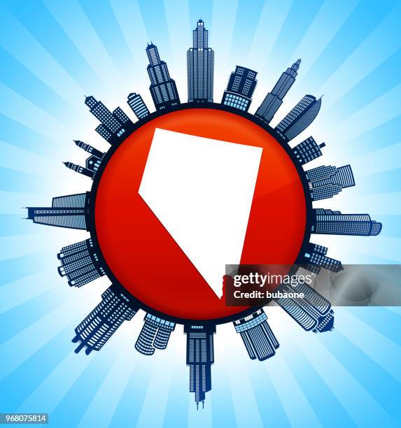 nevada state map on republican red city skyline background - nevada skyline stock illustrations