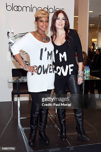 Singer Mary J Blige and designer Catherine Malandrino attend the debut of the limited edition FFAWN + Catherine Malandrino Capsule Collection...