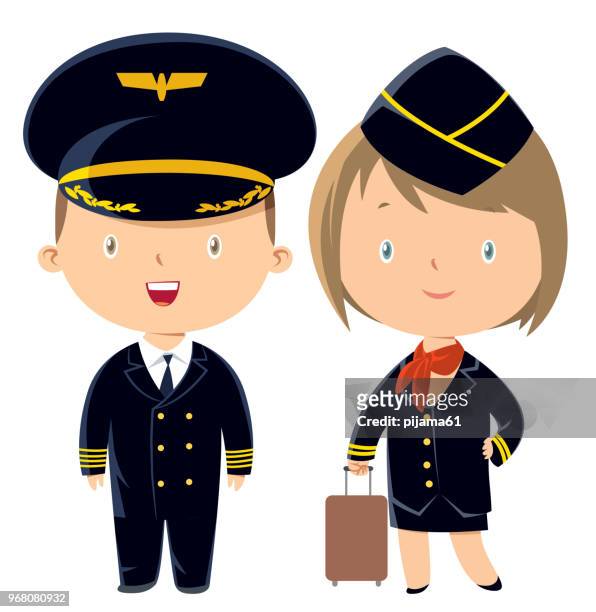 pilot and stewardess - stewardess stock illustrations