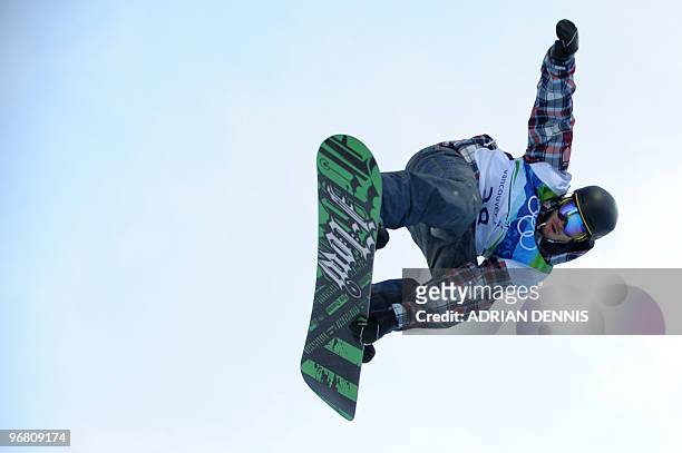 Scott Lago competes in the men's Snowboard Halfpipe qualifications on February 17, 2010 at Cypress Mountain, north of Vancouver during the Vancouver...
