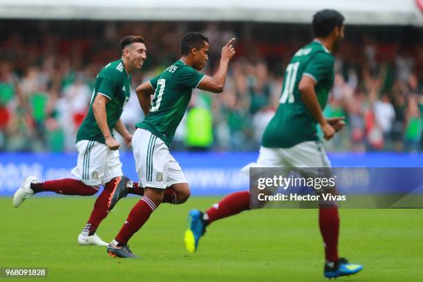 Giovani Dos Santos of Mexico celebrates after scoring the first goal of his team during the International Friendly match between Mexico v Scotland at...