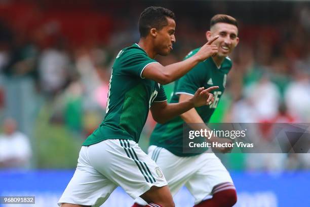 Giovani Dos Santos of Mexico celebrates after scoring the first goal of his team during the International Friendly match between Mexico v Scotland at...