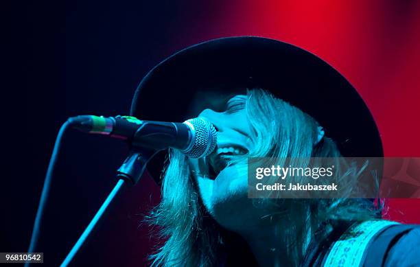 Singer Petter Ericson Stakee of Alberta Cross performs at a concert in support of the Dave Matthews Band at the Tempodrom on February 17, 2010 in...