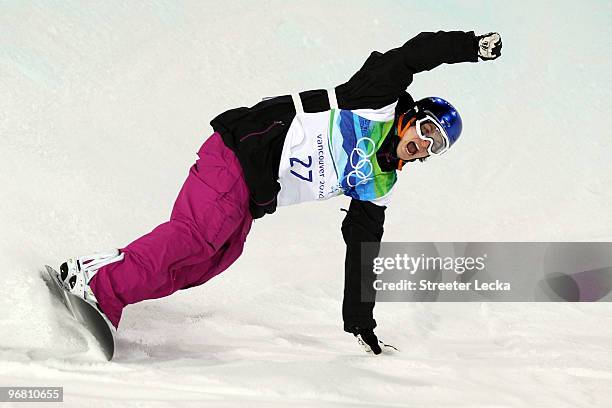 Iouri Podladtchikov of Switzerland reacts after his run in the Snowboard Men's Halfpipe final on day six of the Vancouver 2010 Winter Olympics at...