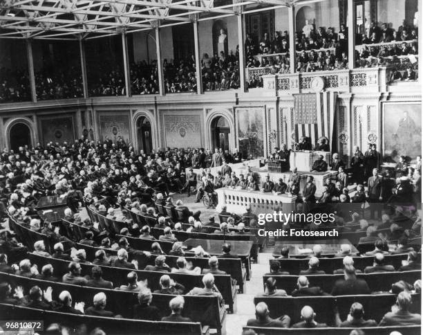 President Franklin D. Roosevelt addressing congress, December 8, 1941. .