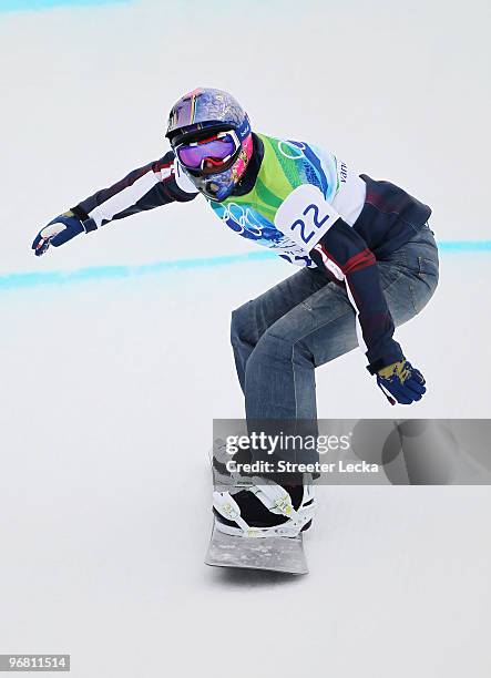 Lindsey Jacobellis of The United States competes during the Ladies' Snowboard cross on day 5 of the Vancouver 2010 Winter Olympics at Cypress...