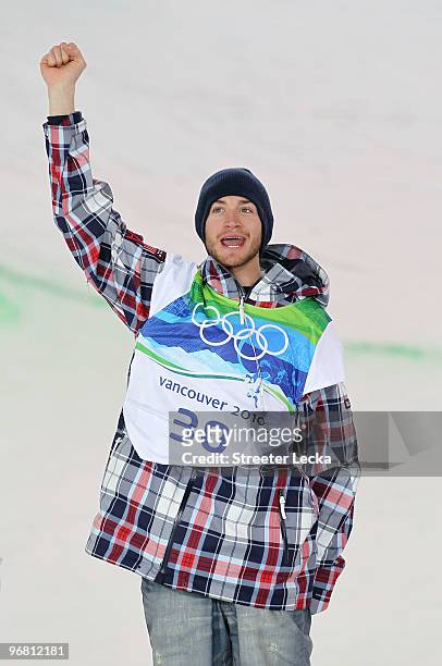Scott Lago of the United States reacts winning the bronze medal in the Snowboard Men's Halfpipe final on day six of the Vancouver 2010 Winter...