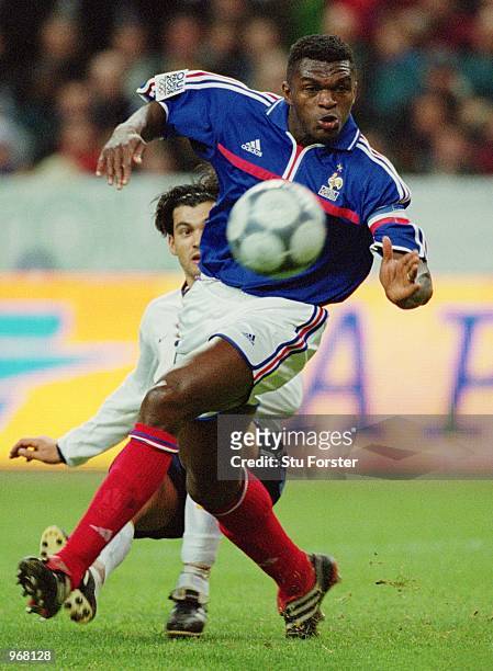 Marcel Desailly of France gets stuck in during the International Friendly match against Portugal played at the Stade de France, in Paris, France....