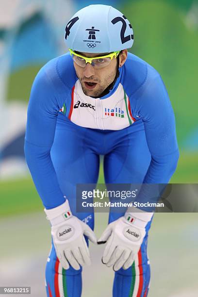 Nicola Rodigari of Italy looks on during the Short Track Speed Skating heats on day 6 of the Vancouver 2010 Winter Olympics at Pacific Coliseum on...