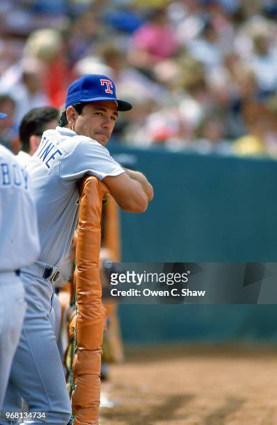 Bobby Valentine manager of the Texas Rangers against the California Angels at the Big A circa 1987 in Anaheim, California.