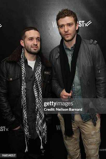 Designers Trace Ayala and Justin Timberlake attend the William Rast Fall/Winter 2010 fashion show after party at Hudson Terrace on February 17, 2010...