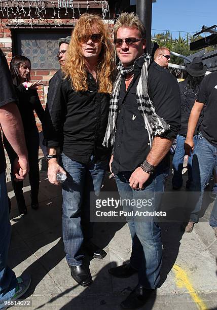 Musicians Dave Mustaine & Chris Jericho attend the Revolver Golden Gods Awards press conference at Rainbow Bar & Grill on February 17, 2010 in Los...