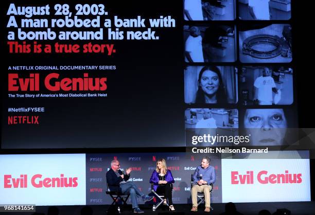 Moderator Simon Kilmurry, Writer/Director Barbara Schroeder and Co-Director/Executive Producer Trey Borzillieri speak onstage at the Netflix FYSEE...