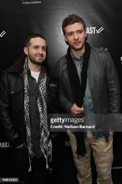 Designers Trace Ayala and Justin Timberlake attend the William Rast Fall/Winter 2010 fashion show after party at Hudson Terrace on February 17, 2010...