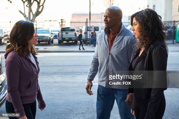 Guest star Gina Rodriguez, Terry Crews and Stephanie Beatriz in the Jake & Amy season finale episode of BROOKLYN NINE-NINE airing Sunday, May 20 on...