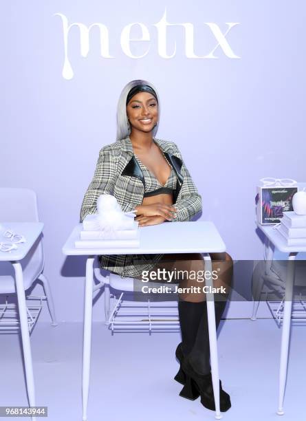 Justine Skye attends the launch event for her new beauty platform "Metix" at Hotel Bel Air on June 5, 2018 in Los Angeles, California.