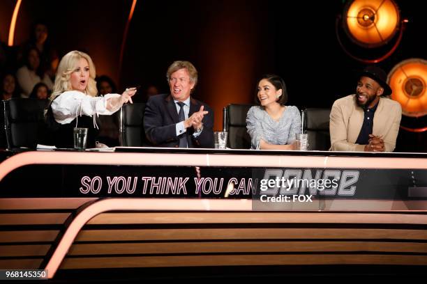 Pictured L-R: Mary Murphy, Nigel Lythgoe, Vanessa Hudgens and Twitch Boss judge the competition at the Los Angeles auditions for SO YOU THINK YOU CAN...