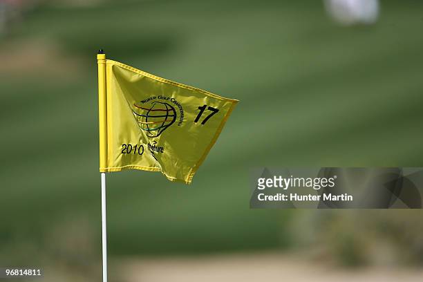 Course flag flutters in the wind on the 17th hole during round one of the Accenture Match Play Championship at the Ritz-Carlton Golf Club on February...
