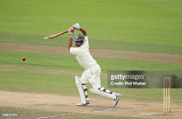 Tamim Iqbal Khan of Bangladesh bats during day four of the First Test match between New Zealand and Bangladesh at Seddon Park on February 18, 2010 in...