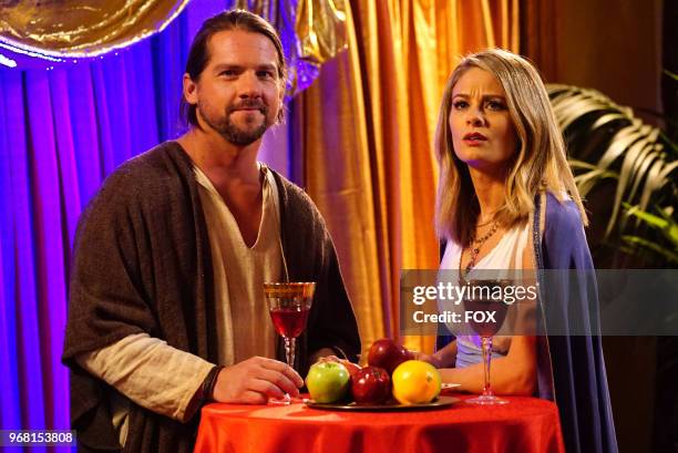 Guest star Zachary Knighton and Kim Matula in the Bernards Birthday episode of LA TO VEGAS airing Tuesday, March 27 on FOX.