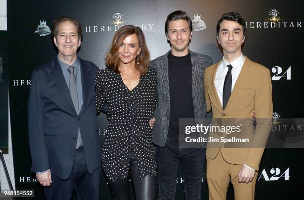Musician Michael Wolff, actors Polly Draper, Nat Wolff and Alex Wolff attend the screening of "Hereditary" hosted by A24 at Metrograph on June 5,...