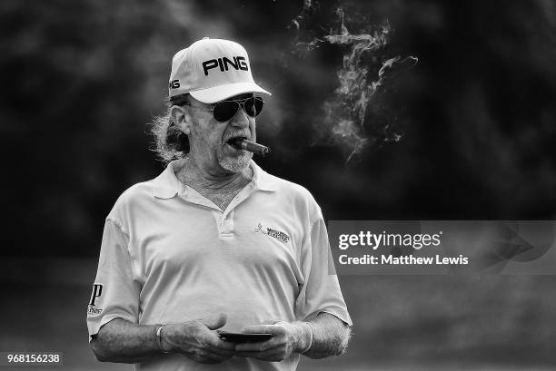 Miguel Angel Jimenez of Spain looks on during the Pro-Am of The 2018 Shot Clock Masters at Diamond Country Club on June 6, 2018 in Atzenbrugg,...