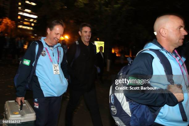 Blues coach Brad Fittler smiles ahead of game one of the State Of Origin series between the Queensland Maroons and the New South Wales Blues at the...