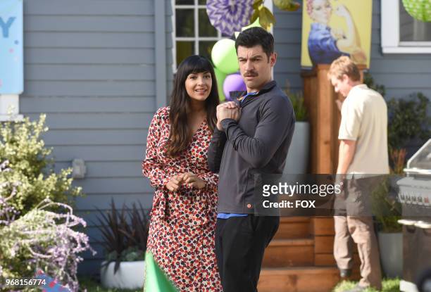 Hannah Simone and Max Greenfield in the "About Three Years Later" season seven premiere episode of NEW GIRL airing Tuesday, April10 on FOX.