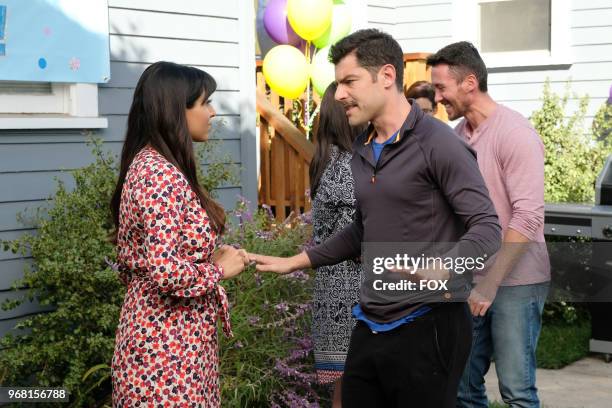 Hannah Simone and Max Greenfield in the "About Three Years Later" season seven premiere episode of NEW GIRL airing Tuesday, April10 on FOX.